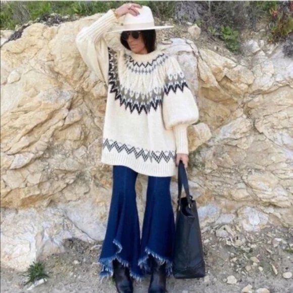 Zara Sweaters - Zara Wool Blend Big Oversized Cream Sweater M Nordic Style - Jacquard - Nordic